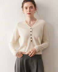 Women's V-Neck Half Cardigan Cashmere Sweater