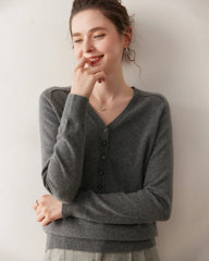 Women's V-Neck Half Cardigan Cashmere Sweater
