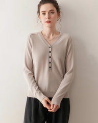 Women's V-Neck Half Cardigan Cashmere Sweater