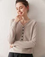 Women's V-Neck Half Cardigan Cashmere Sweater