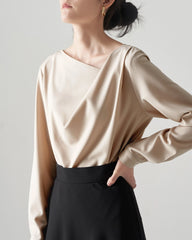 Asymmetrical Neck Silk Blouse