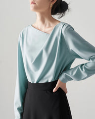 Asymmetrical Neck Silk Blouse