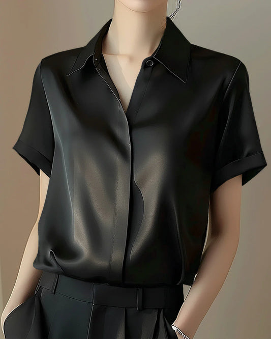 Women's Classic Button Down Silk Shirt Black