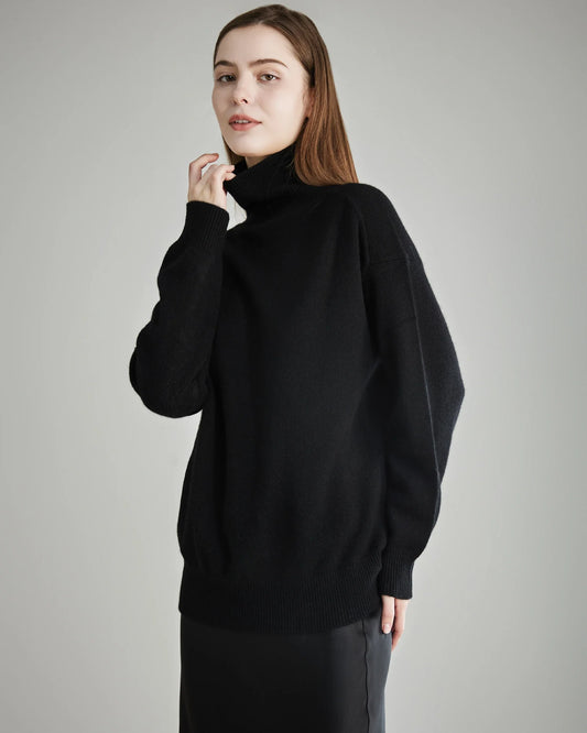 Women's Loose Turtleneck Cashmere Sweater Black