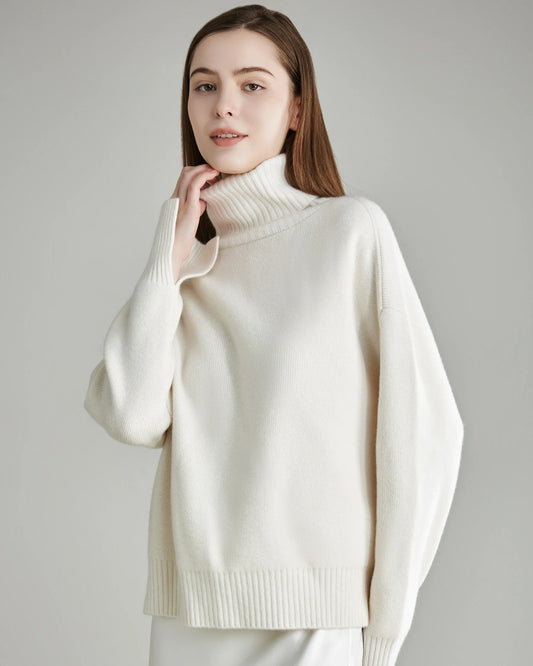 Women's Oversized Turtleneck Cashmere Sweater White