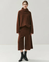 Cashmere Wool Knit Hooded Pullover and Pants Set
