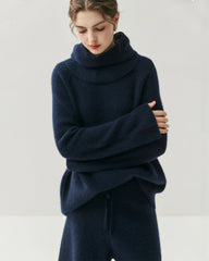 Cashmere Wool Knit Hooded Pullover and Pants Set