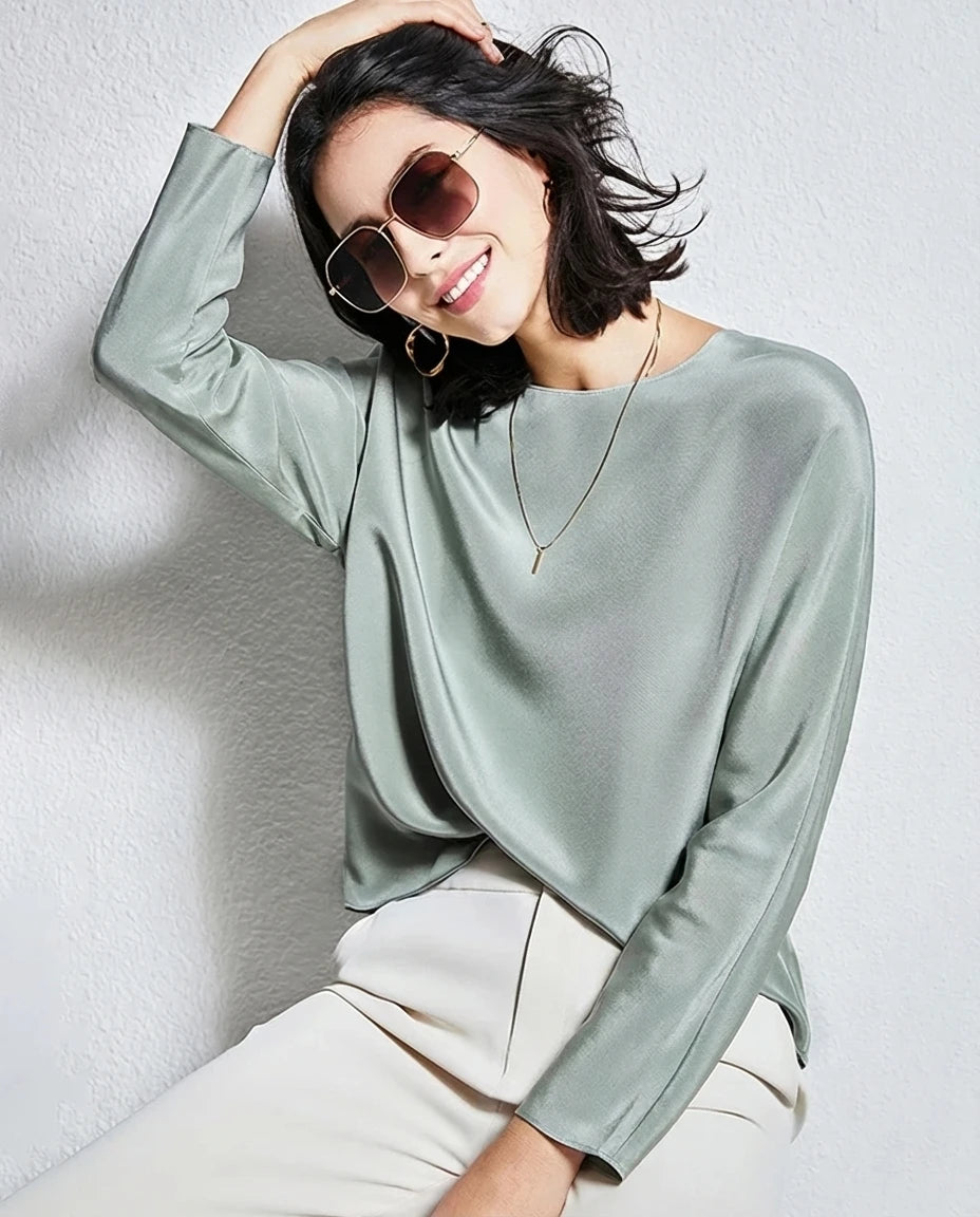30mm Loose Long Sleeve Pullover Silk Blouse